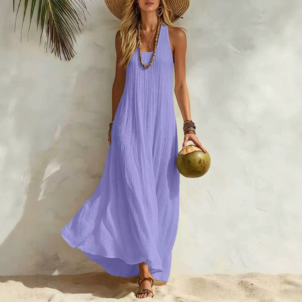 Women's Lavender Sleeveless Scoop-Neck Relaxed Swing Maxi Dress